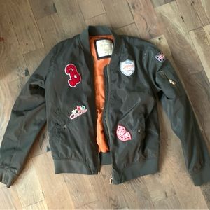 Ci Sono Olive Green Patches Women's Flight Bomber Jacket Size Medium